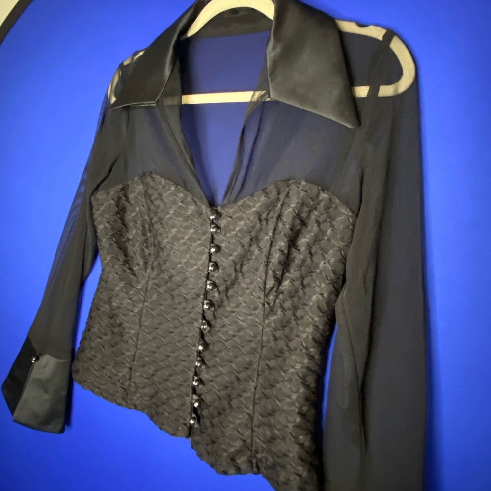 Vintage Sheer Black Ruffle Top